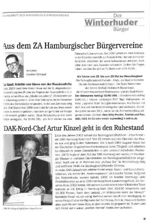 Aus dem ZA Hamburgischer Bürgervereine