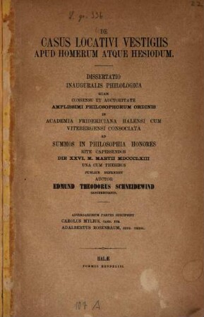 De casus locativi vestigiis apud Homerum atque Hesiodum : Diss. inaug.