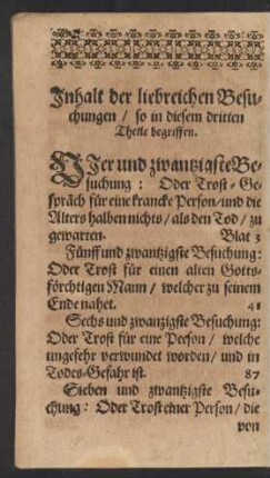 Inhalt der liebreichen Besuchungen/ so in diesem dritten Theile begriffen.