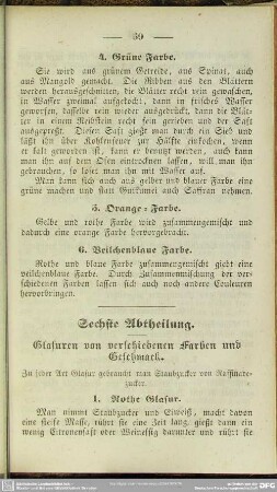 Sechste Abtheilung. Glasuren von verschiedenen Farben und Geschmack