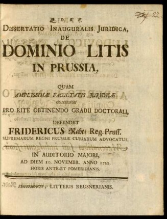 Dissertatio Inauguralis Iuridica, De Dominio Litis In Prussia