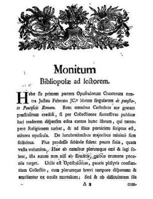 Monitum Bibliopolæ ad lectorem