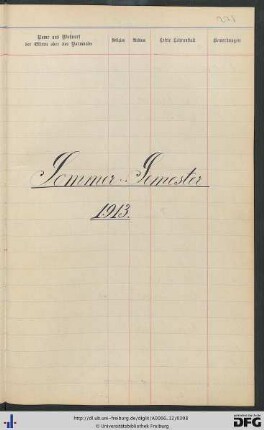 [fol. 278] Sommersemester 1913