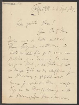 Brief an Ludwig Strecker  und B. Schott's Söhne : 06.09.1907