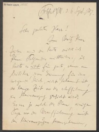 Brief an Ludwig Strecker <senior> und B. Schott's Söhne : 06.09.1907