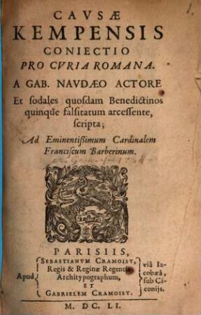Causae Kempensis coniectio pro Curia Romana
