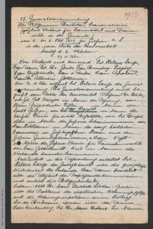 Protokoll der 27. Generalversammlung des ADF 1913 in Gießen
