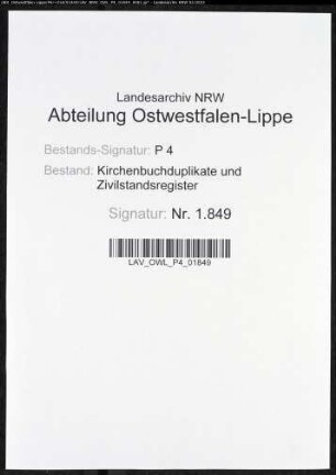 Kirchenbuchduplikat der evangelischen Christen Geseke (GHT 1852). (Gemeinde: Geseke, evangelische Christen)