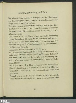 Storch, Zaunkönig und Eule