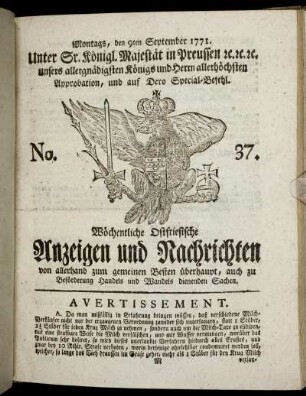 No. 37. Montags, den 9ten September 1771.