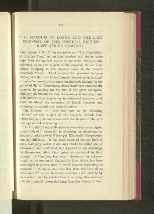 The Marquis of Lorne and the Last Proposal of the Imperial British East Africa Company.