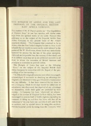 The Marquis of Lorne and the Last Proposal of the Imperial British East Africa Company.