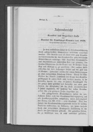 Anlage 5. Jahresbericht der Kranken- und Begräbnis-Kasse des Vereins für Handlungs-Commis von 1858.