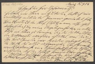 Brief an Ludwig Strecker  und B. Schott's Söhne : 15.07.1906