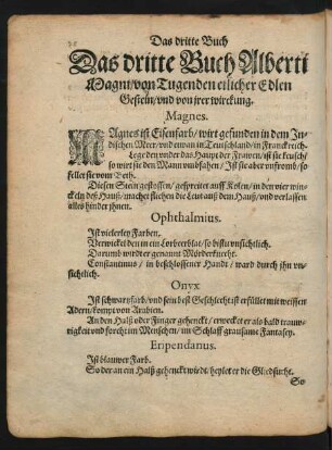 Das dritte Buch Alberti Magni/ von Tugenden etlicher Edlen Gestein/ und von irer wirckung.