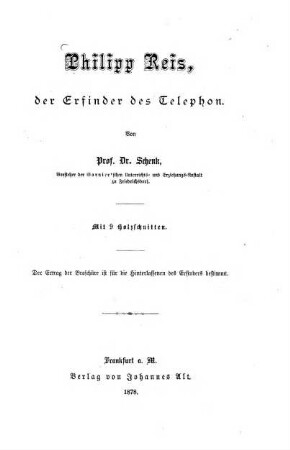 Philipp Reis, der Erfinder das Telephon : Mit 9 Holzschnitten