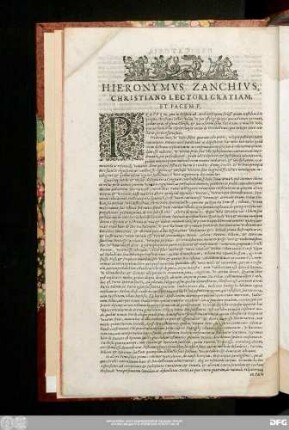 Hieronymus Zanchius, Christiano Lectori Gratiam, Et Pacem P.