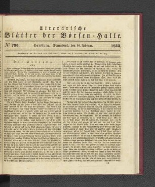 No. 790. Hamburg. Sonnabend, den 16. Februar. 1833.