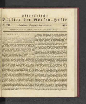 No. 790. Hamburg. Sonnabend, den 16. Februar. 1833.