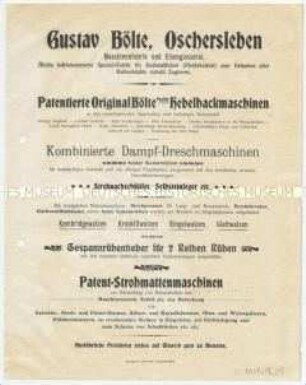 Beilage zur Firmenschrift über Hebelhackmaschinen als Information über weitere Landmaschinenangebote