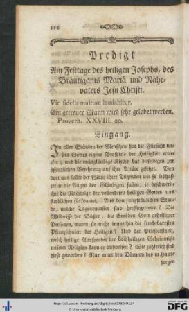 Am Festtage des heiligen Josephs, des Bräutigams Mariä und Nährvaters Jesu Christi.