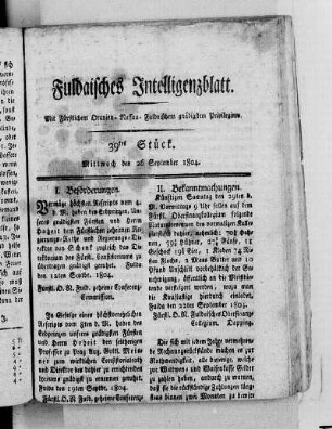 39tes Stück, Ausgabe vom 26. September 1804