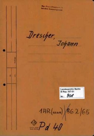 Personenheft Johann Drescher (*20.07.1880), Kriminalinspektor