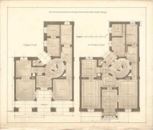 Littmann, Max; Studentenarbeiten - Entwurf zu einem eingebauten Wohn - u. Geschäftshaus (Grundriss EG, Grundriss 2. OG)