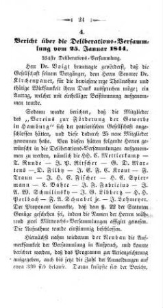 4. Bericht über die Deliberations-Versammlung vom 25. Januar 1844. : 354ste Deliberations-Versammlung.