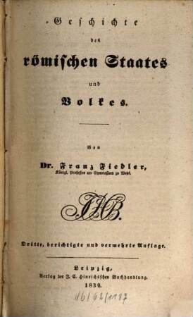 Geschichte des römischen Staates und Volkes