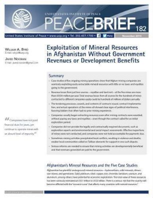 Exploitation of mineral resources in Afghanistan : where are the government revenues or development benefits?
