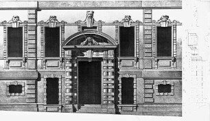 Genua, Palazzo dell'Università, Aufrisszeichnung der Fassade zur Via Balbi; Ausbau 1682-1803, zuvor Jesuitenkolleg; Bianco, Bartolomeo