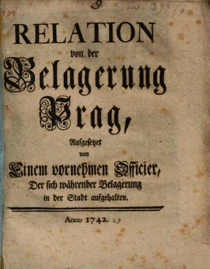 Relation von der Belagerung Prag