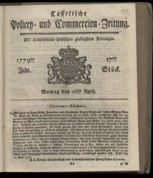 17tes Stueck, Montag den 26ten April. 1779