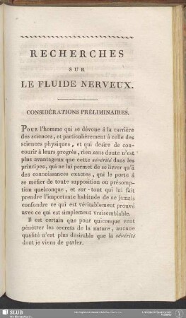 Recherches Sur Le Fluide Nerveux