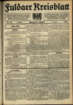 Erste Ausgabe vom Freitag, den 07. Oktober 1910.