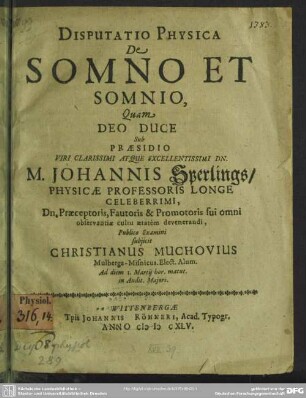 Disputatio physica de somno et somnio