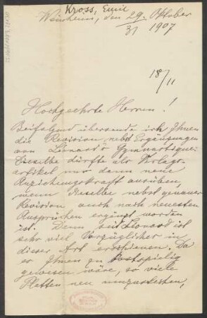 Brief an B. Schott's Söhne : 29.10.1907