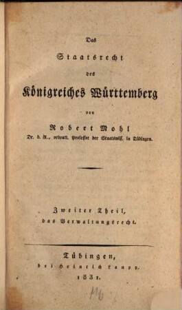 Das Staatsrecht des Königreiches Württemberg, 2. Das Verwaltungsrecht