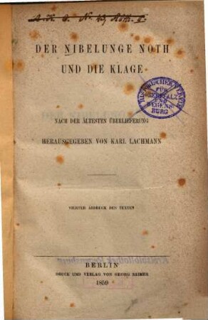 Der Nibelunge Noth und die Klage