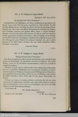 August Wilhelm von Schlegel an August Böckh, Berlin, 16.06.1841