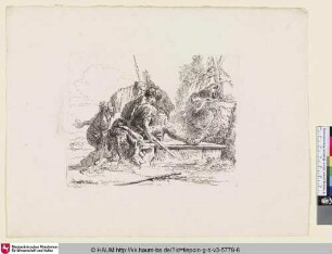 [Capriccio: Soldier Seated on a Tomb with Other Figures; Ein Soldat auf einem Grab sitzend und zwei Frauen]