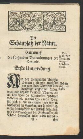 Erste Unterredung. Entwurf der folgenden Betrachtungen des Himmels.