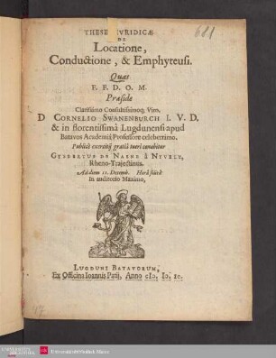 Theses juridicæ de locatione, conductione, et emphyteusi ...