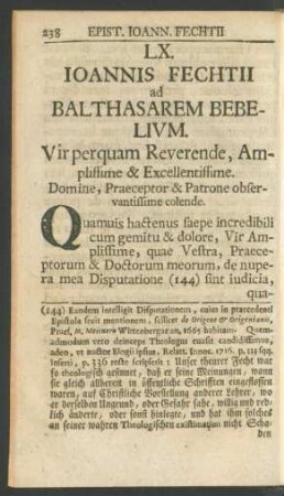LX. Ioannis Fechtii ad Balthasarem Bebelium