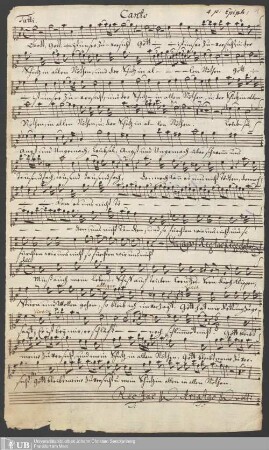 Ms. Ff. Mus. 398 - Am 4 Son̅t: nach Epiph: : C. A. T. B., violino 1=mo, violino 2=do, oboe 2, viola, violoncello, organo