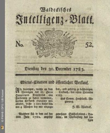 No. 52, Dienstag den 30. December 1783