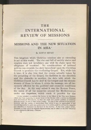 Missions and the new situation in Asia