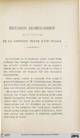 Sér. 4: Excursion archéologique sur le territoire de la commune mixte d'Ain-M'lila