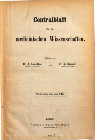 Centralblatt für die medicinischen Wissenschaften. 13, 13. 1875